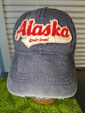 Alaska Original Stitched Patch Distressed Strapback Hat Cap OSFM